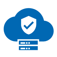 Two servers connected to cloud with checkmark on security badge