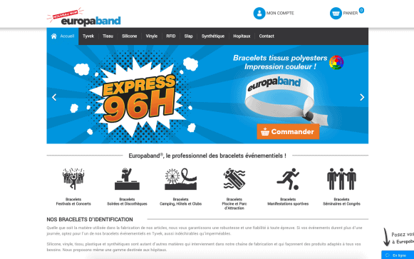 Capture d'écran du site internet Europaband