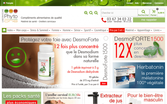 Capture d'écran du site internet Phyto One