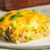 Close up of Hash Brown Casserole serving on a plate