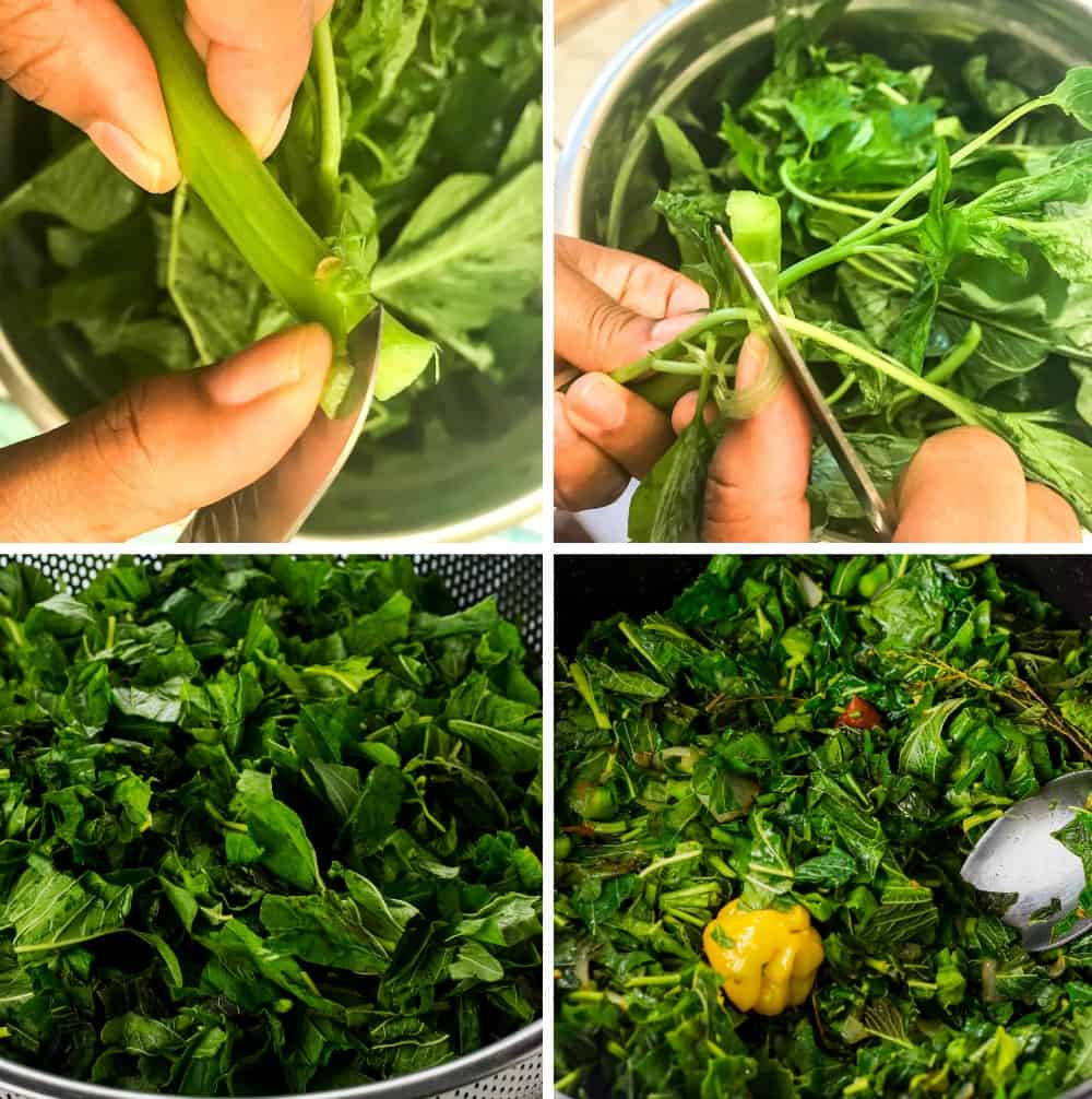Step by Step Photos of how to prepare callaloo