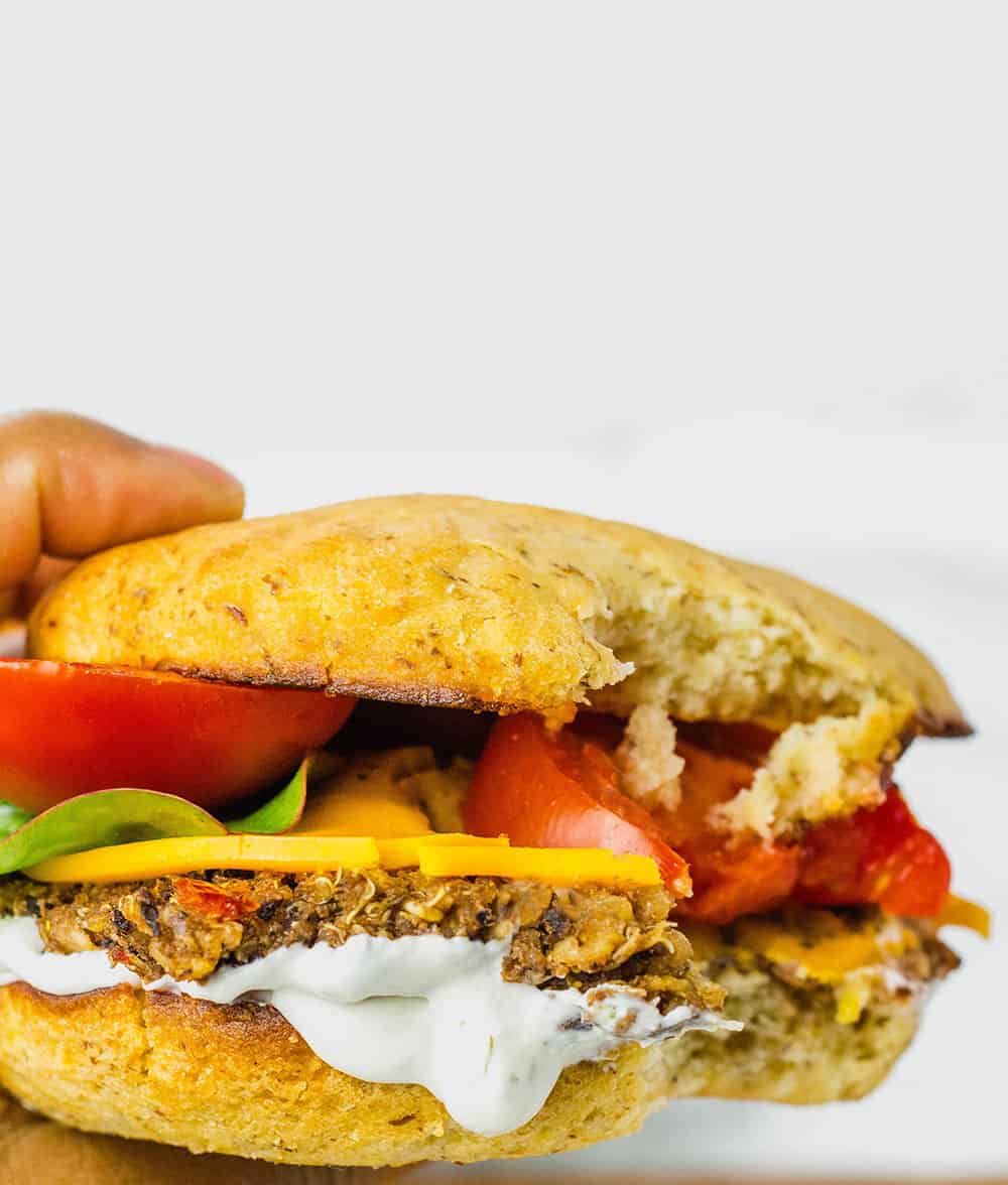 Close up view of vegan Black Bean Burger