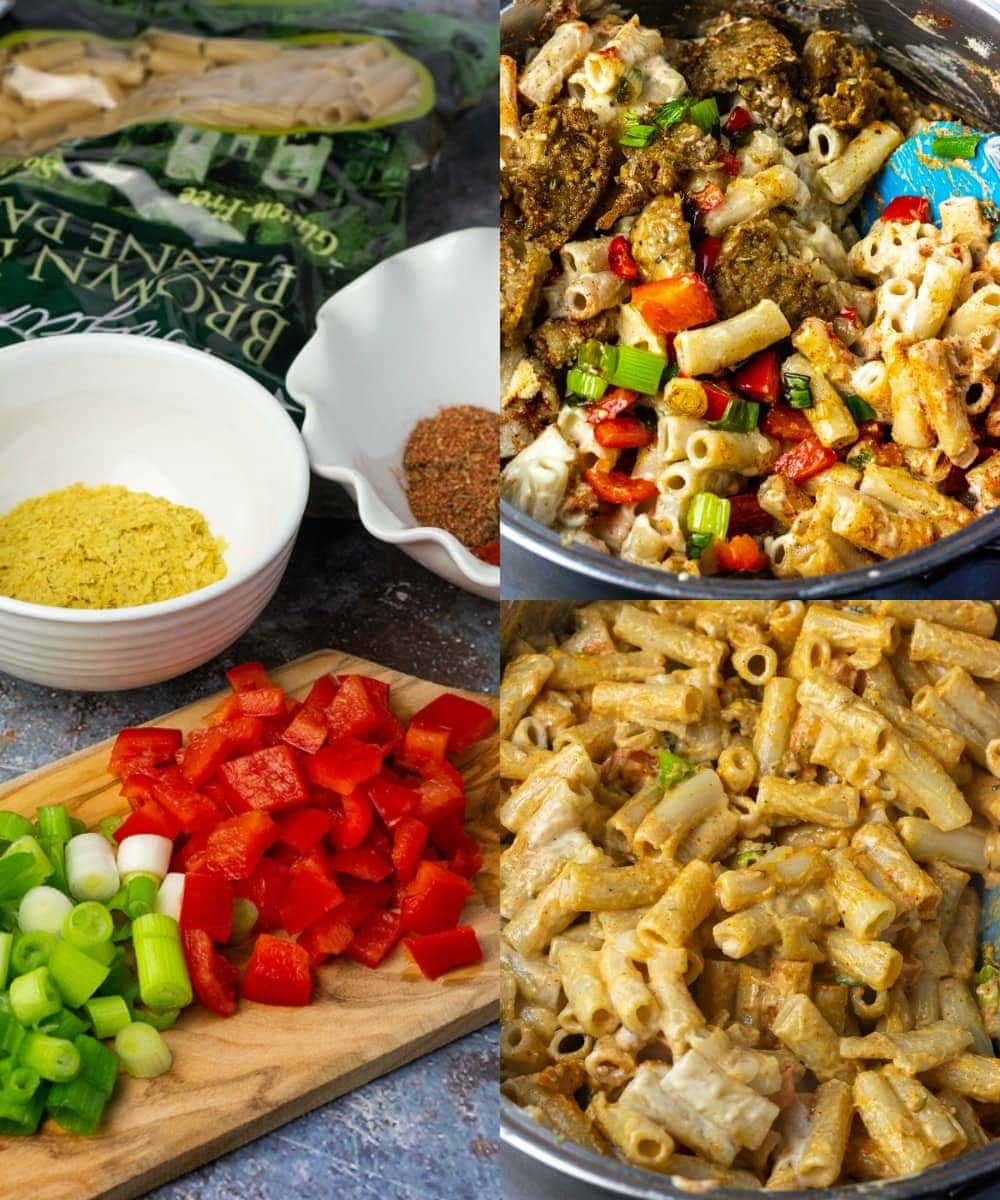 Steps for making cajun mac and cheese with the ingredients