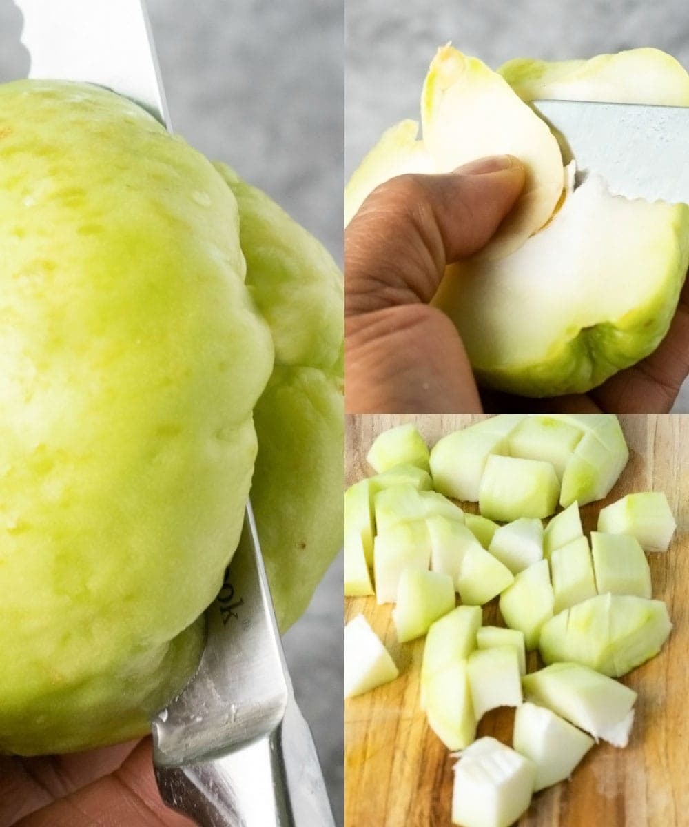 How to peel and chop chayote, step by step images