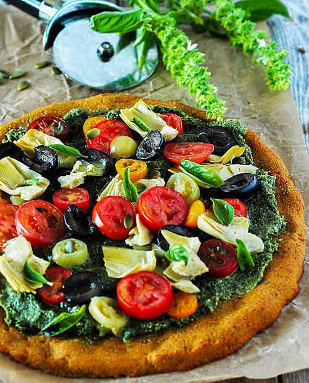 Mediterranean Pumpkin Pizza (Gluten-Free, Vegan) Whole