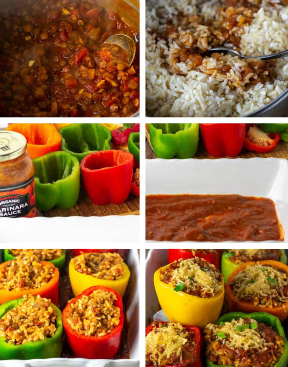 Step by step collage on how to make stuffed bell peppers