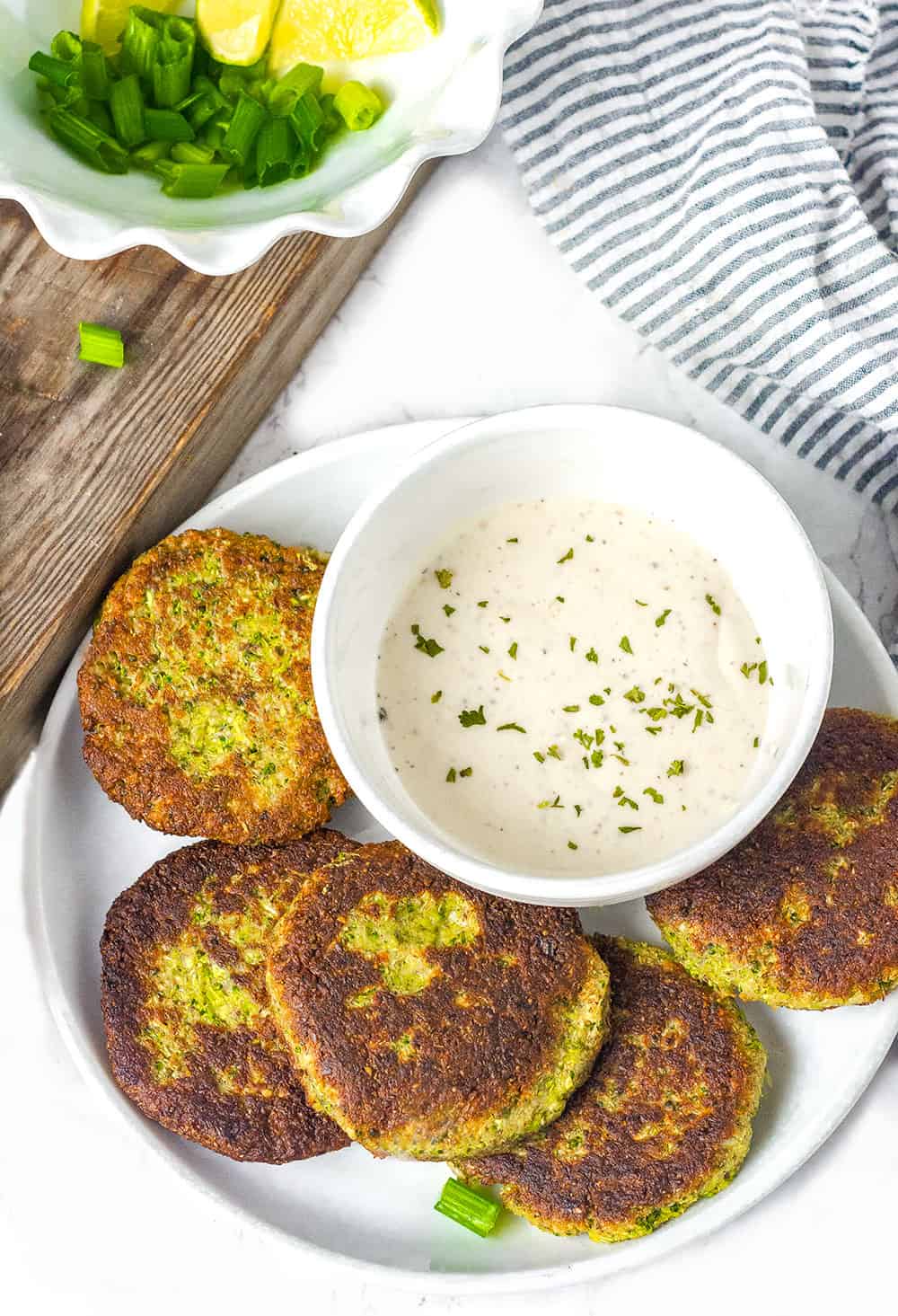 Vegan Broccoli Fritters With Vegan Ranch Dressing