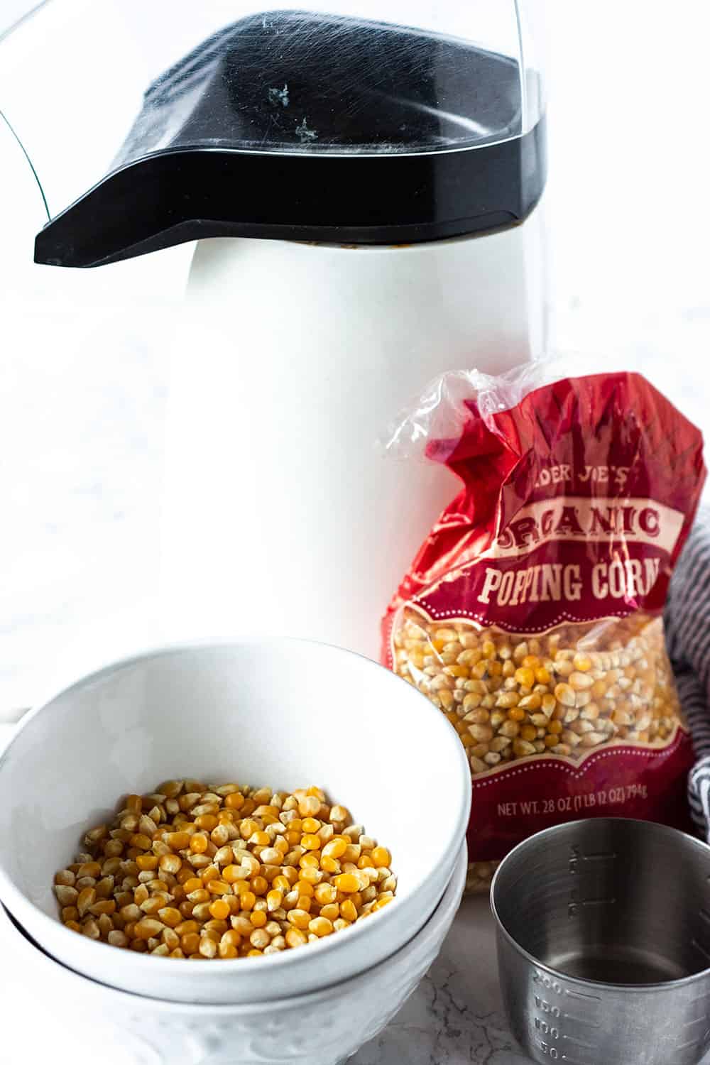 Vegan Popcorn ingredients, pop corn machine, popcorn kernels