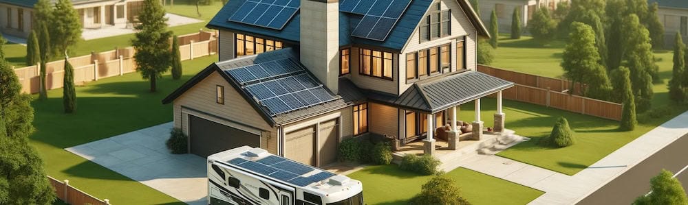 house and rv with solar panels