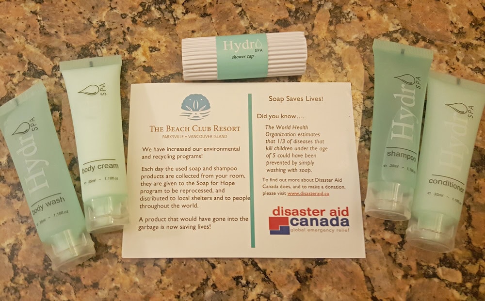 Complimentary toiletries that are donated to local shelters and others in need in the Parksville community