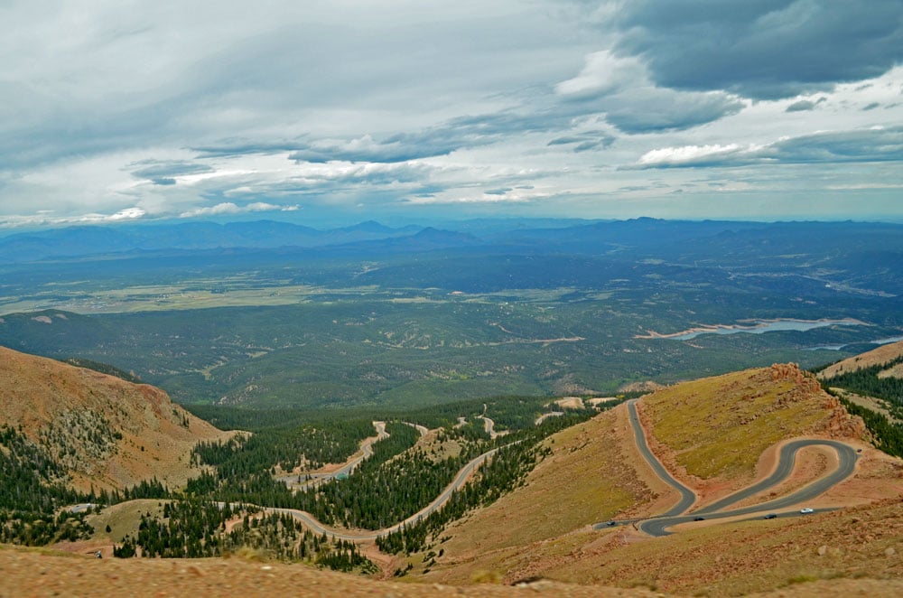 Pikes Peak road showing all the curves from a lookout