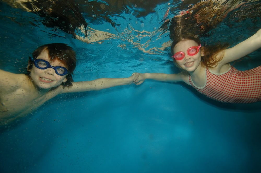 Swimming underwater at Blue Wave Swim School