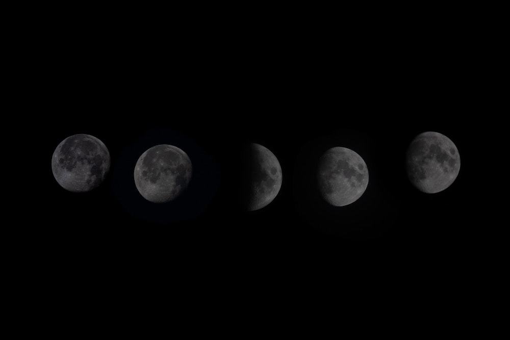 moon phase formation against black background