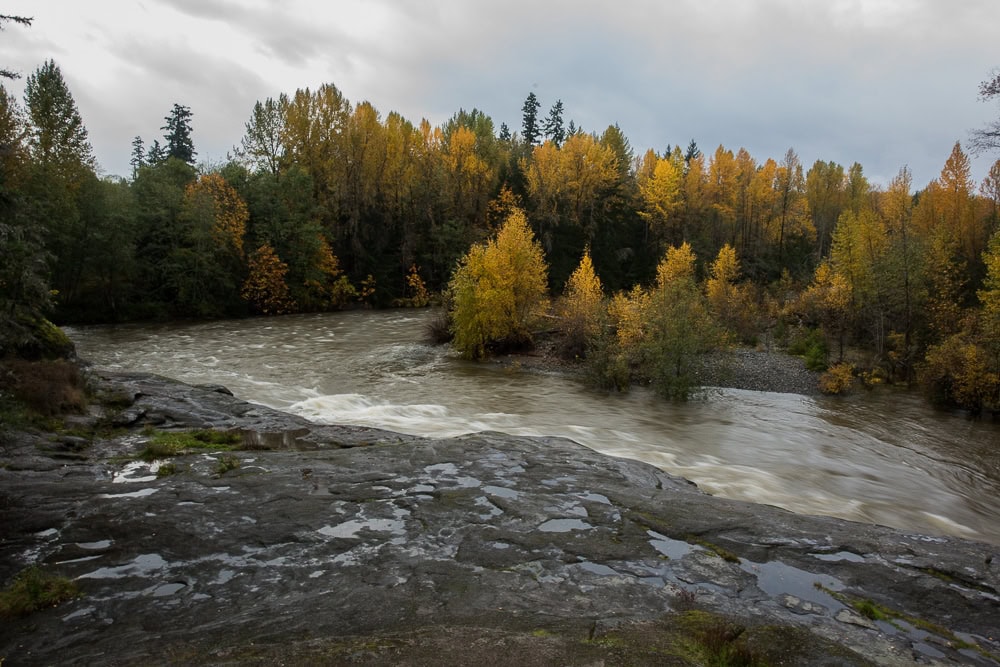 River flowing nearby Top Bridge with plenty of yellow tree's as Autumn is around the corner