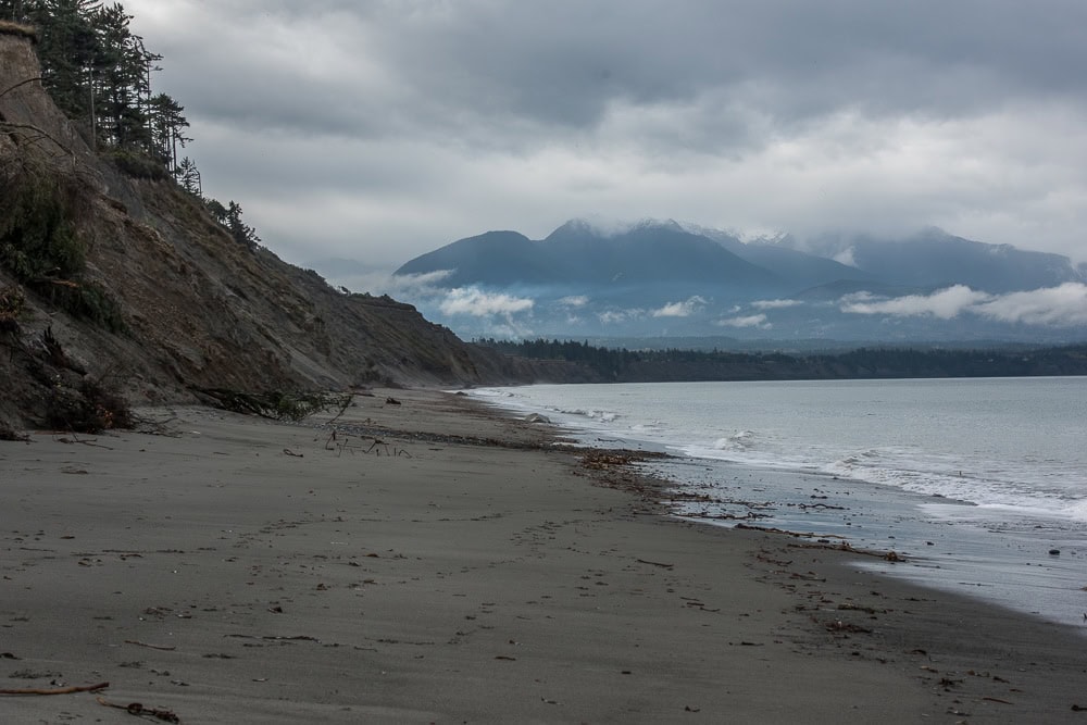 Beach shoreline in the Dungeness Recreation Area in Port Angeles, Washington