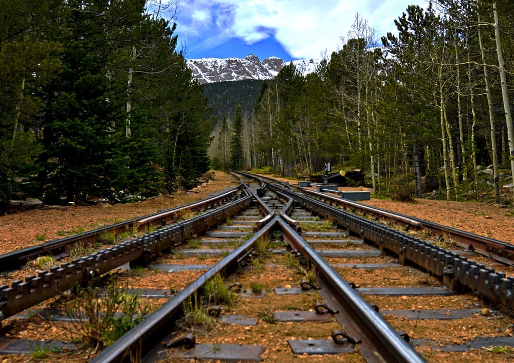 The Pikes Peak Cog Railway tracks at the stopping point.