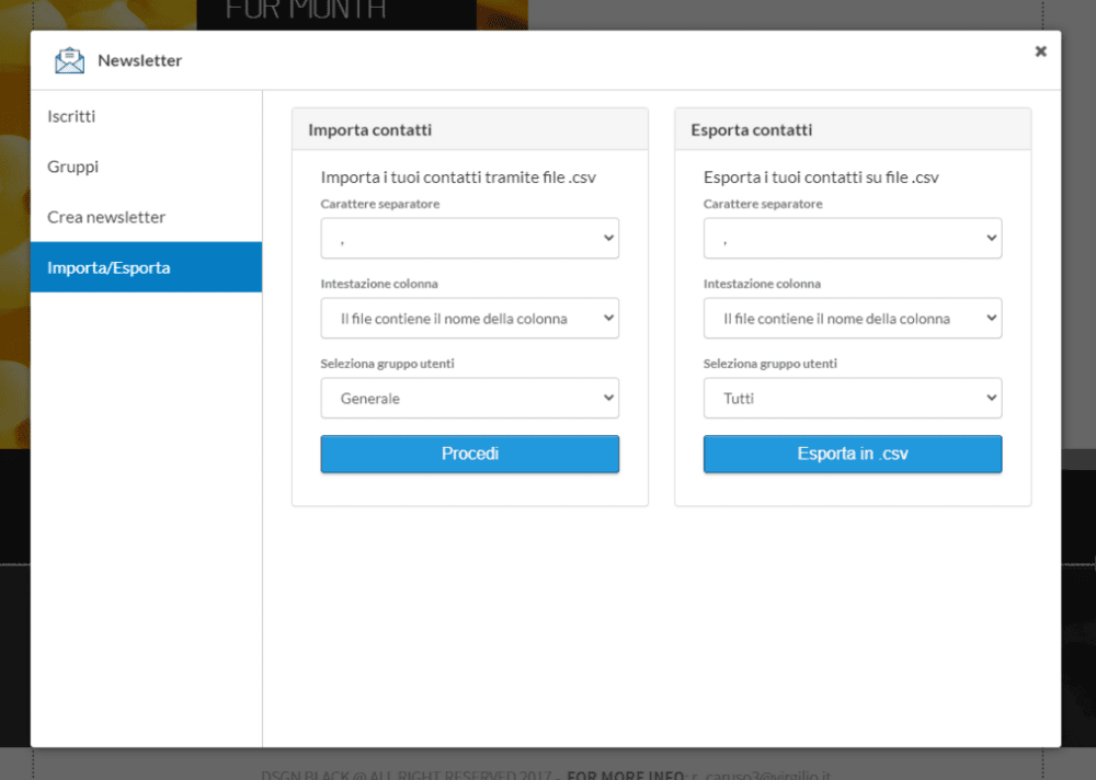 Crea una newsletter One Minute Site contatti