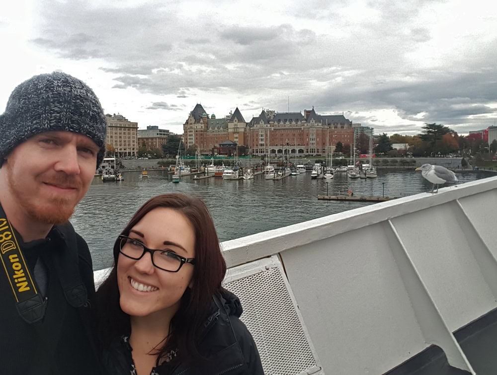 Brooke and Buddy arriving by Ferry to Victoria on their road trip from Seattle to Vancouver Island