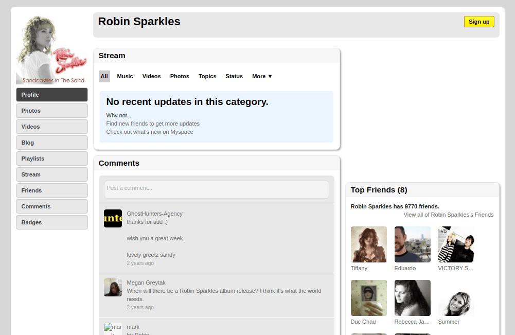 robin sparkles myspace hesabı