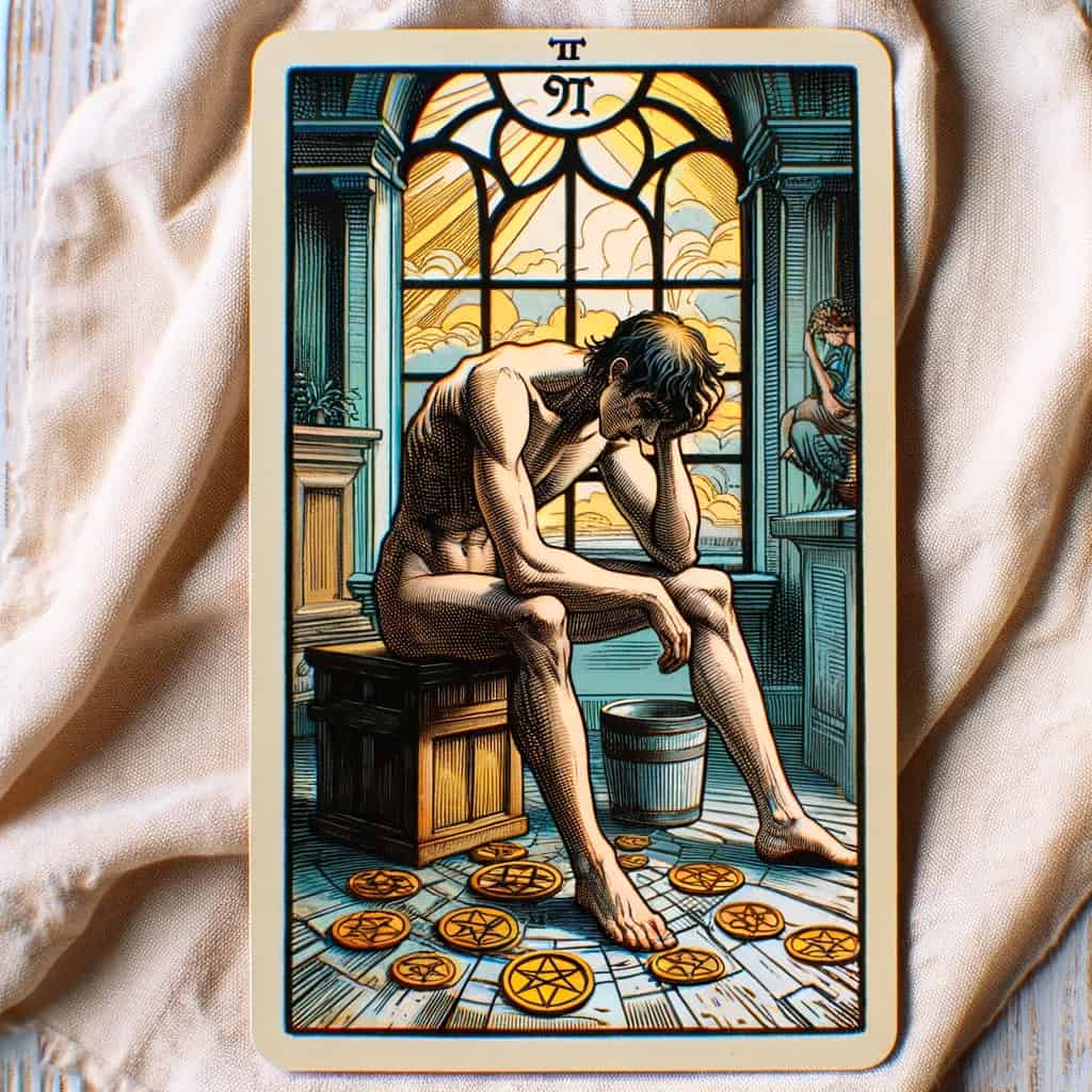 a fatigued figure in an affluent yet vitality-lacking setting, symbolizing the impact of prioritizing material success over health, and the importance of balanced self-care.