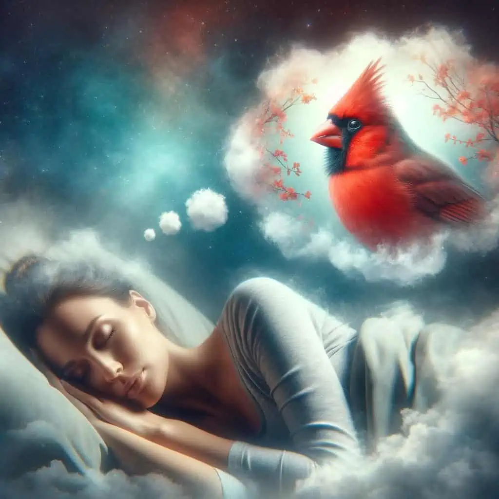 seeling woman dreaming about a red bird