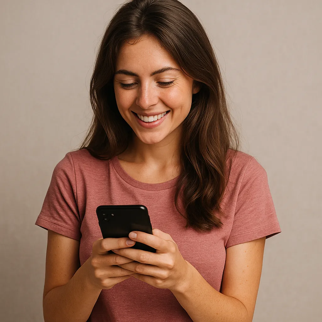 Why He Lost Interest — And How To Reignite It 3 A woman smiling warmly at her phone as she reads a text message.