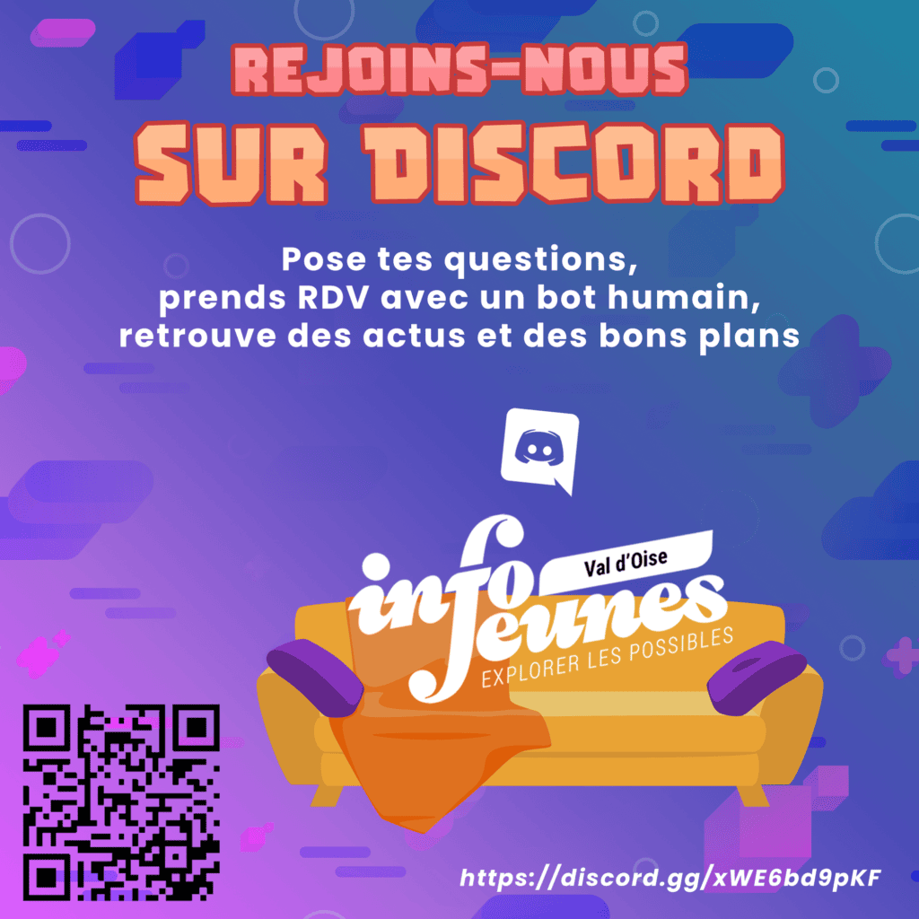 Visuel avec écrit Retrouve-nous sur Discord Pose tes questions etc