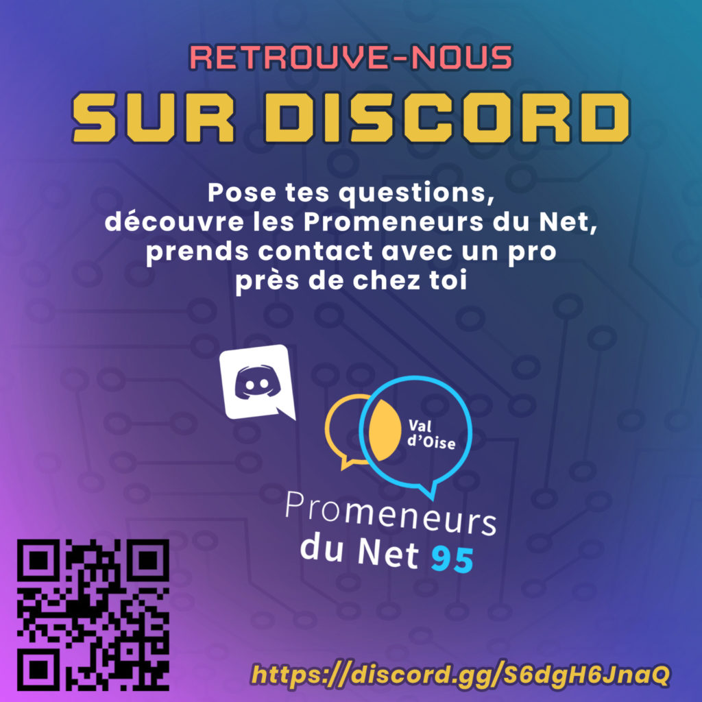 Visuel avec écrit Retrouve-nous sur Discord Pose tes questions etc