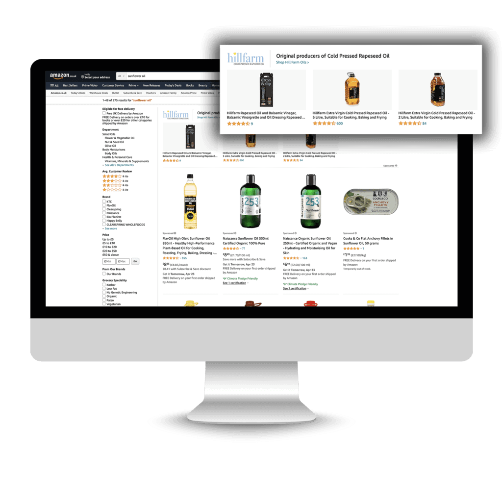 Sponsored Brand Ads. Example - Sponsored Brands are only available to vendors enrolled in Amazon Brand Registry