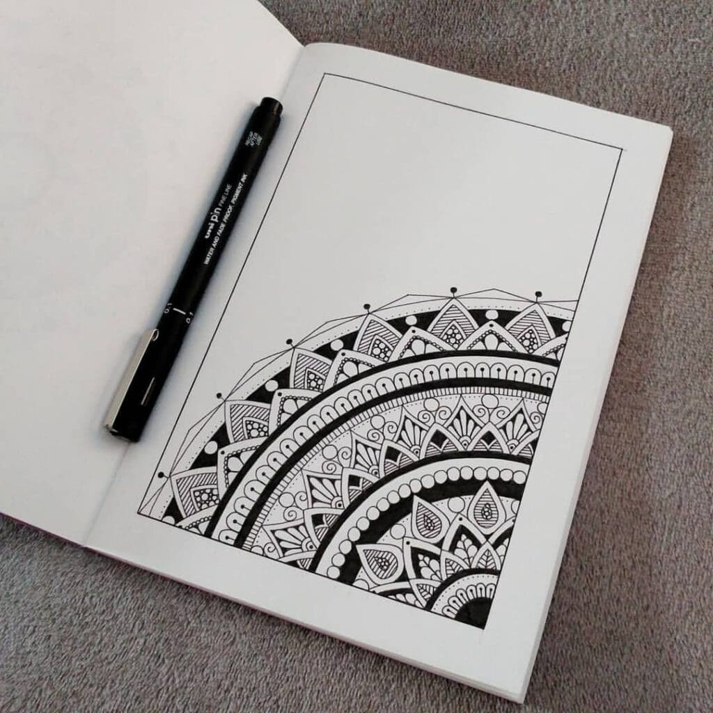 corner mandala drawing with pen