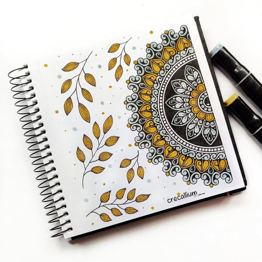 gold and silver mandala drawing