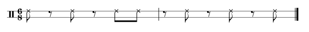 Diagram of the 6/8 Clave- Rhythm is in 6/8 = |CxCxCC|xCxCxC|