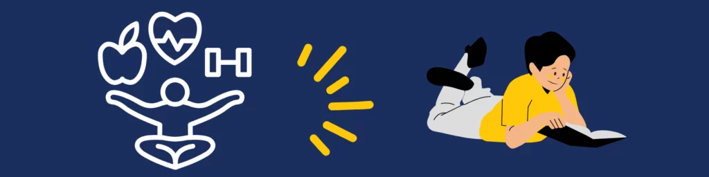 Illustration santé et apprentissage pour la rentrée des classes 2025 : équilibre entre sport, alimentation saine et lecture, conseils pour une bonne rentrée scolaire, de la poésie la rentrée à la prévention de la carence en fer et anxiété.