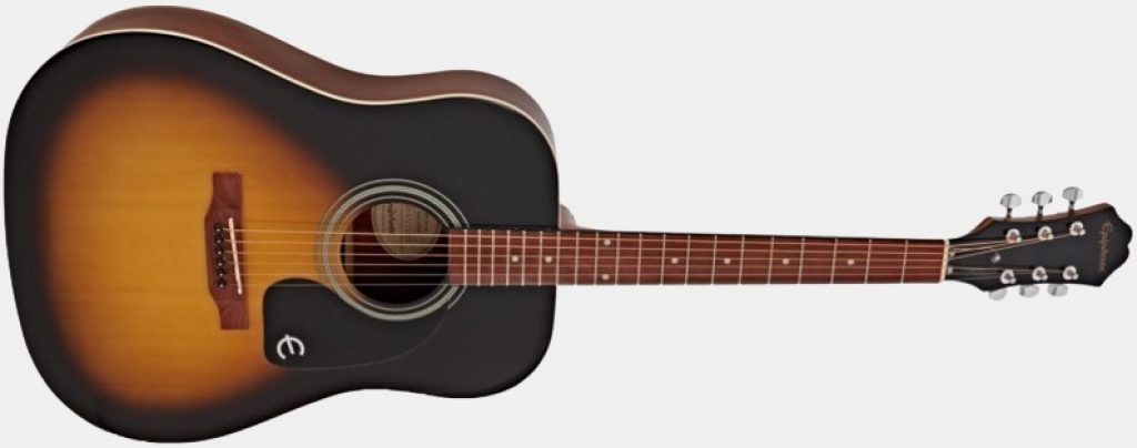 Présentation de face avec Epiphone DR 100 avec détails