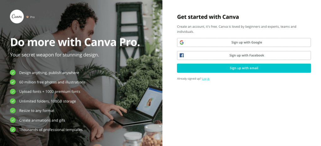 sign up with Canva Pro for free