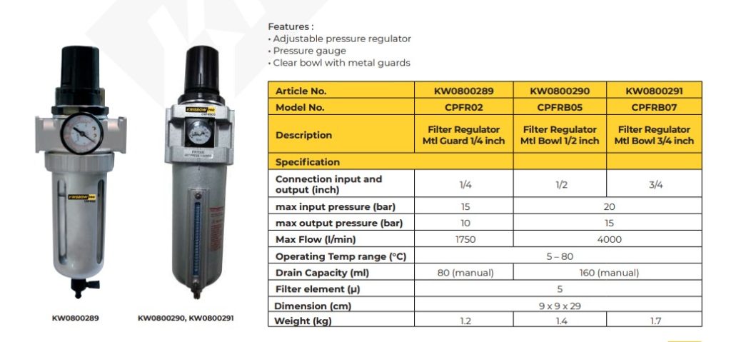 durasi penggantian air filter dengan filter regulation with Gauge