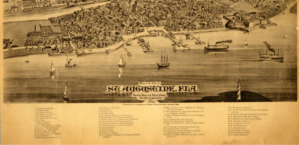 old map in seppia tone with list of places on the bottom including, "Fruit Preserve Factory SB Valls"