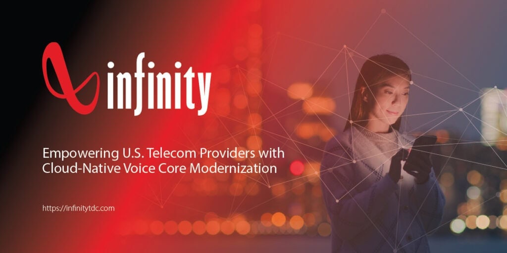 a woman in an urban environment enjoys 5G thanks to Infinity and Nokia and their modernization cloud-native voice core