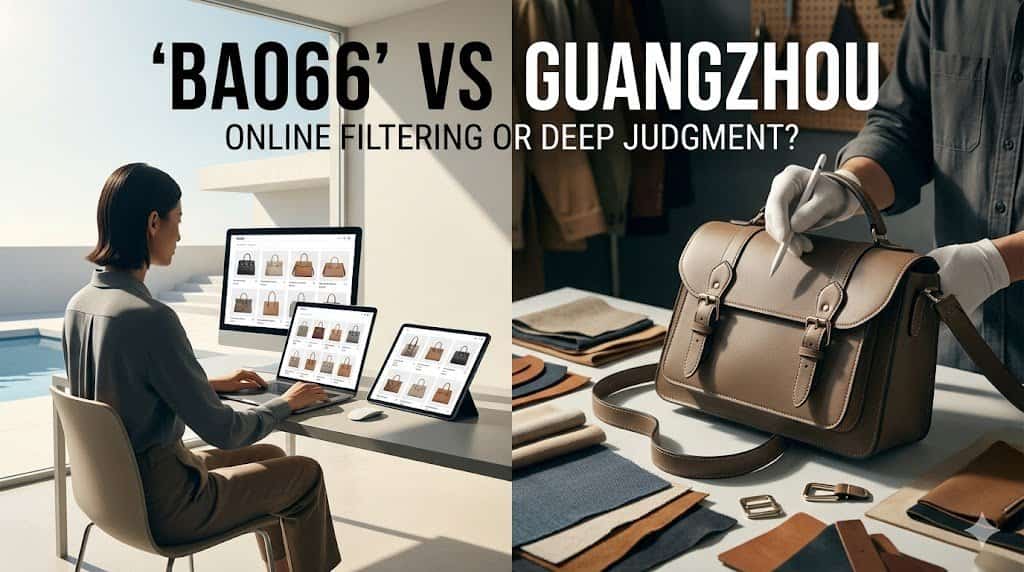 Editorial cover image for Bao66 vs Guangzhou bag market showing Bao66 for remote bag comparison and Guangzhou for deeper bag judgment