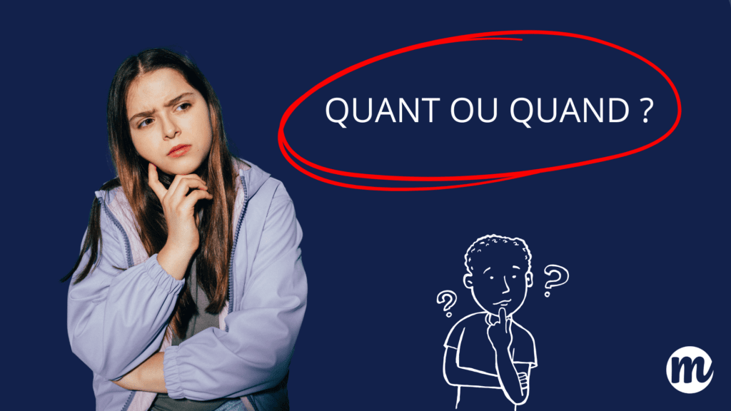Image représentant une élève et un garçon qui réfléchissent à la bonne écriture entre « quant ou quand ». Illustration pédagogique pour aider les parents à faire un exercice orthographe en famille, réussir un test orthographe et lancer un orthographe défi sur les homophones grammaticaux.