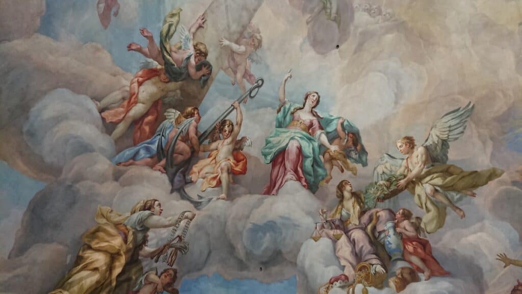 painting of angels in clouds