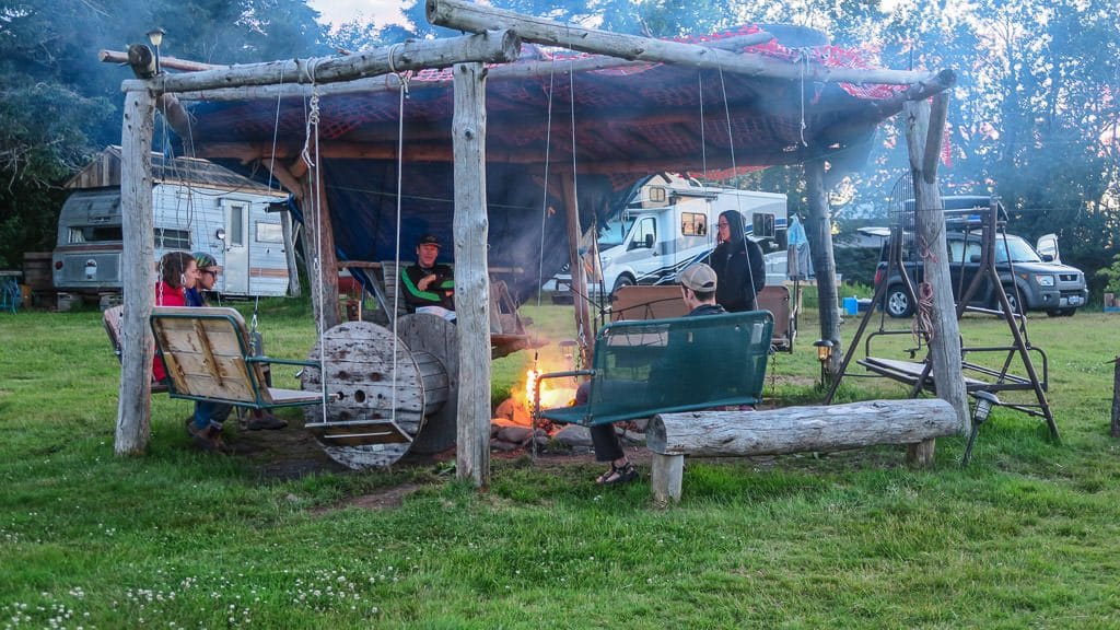 Some of the campers swapping stories and enjoying the fire at the shire campground