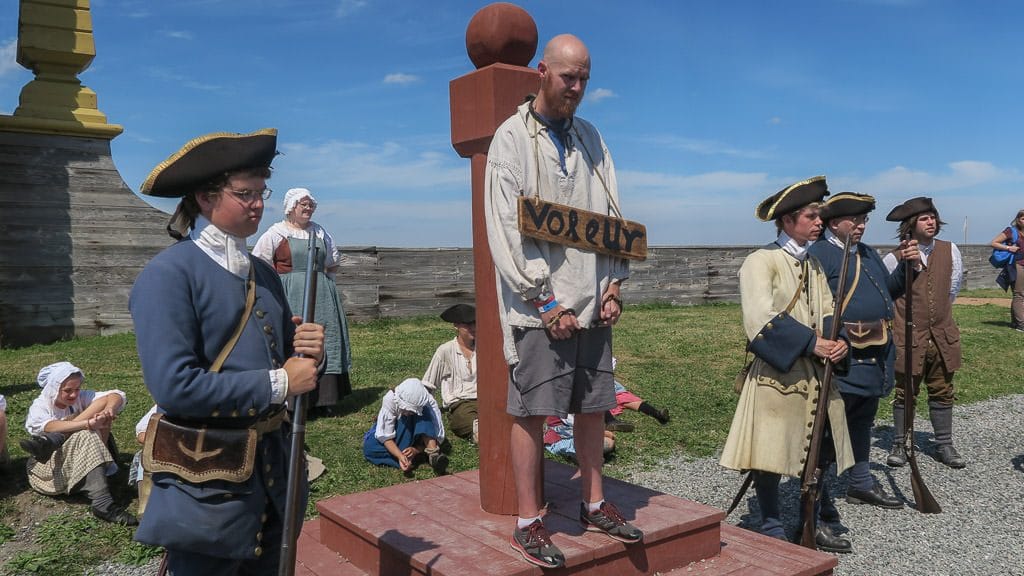 Buddy locked up at the Iron Collar in the center of town at the Fortress of Louisbourg