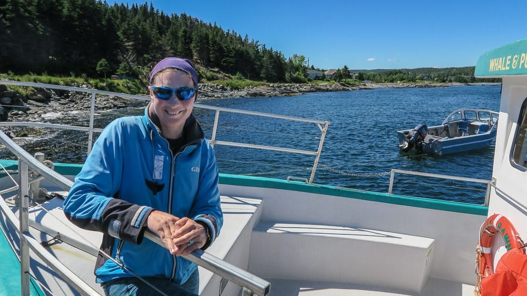 Jeanine posing on the boat after a very successful puffin and whale watching trip