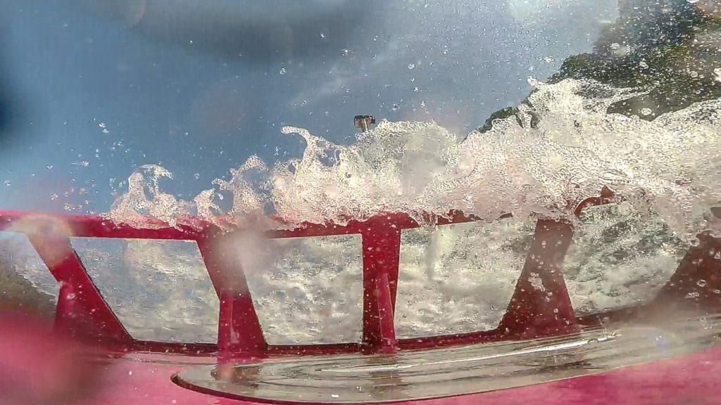 Water coming over the front of the whirlpool jet boat during our tour at Niagara Falls