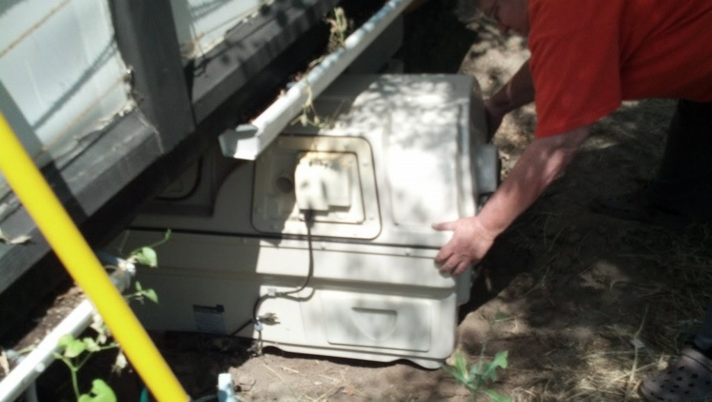 cleared the corner and now to line it up with the toilet, it is a gravity unit so it has to be directly underneath...