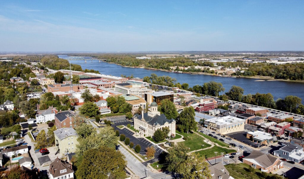 Aerial View of downtown St Charles, Missouri