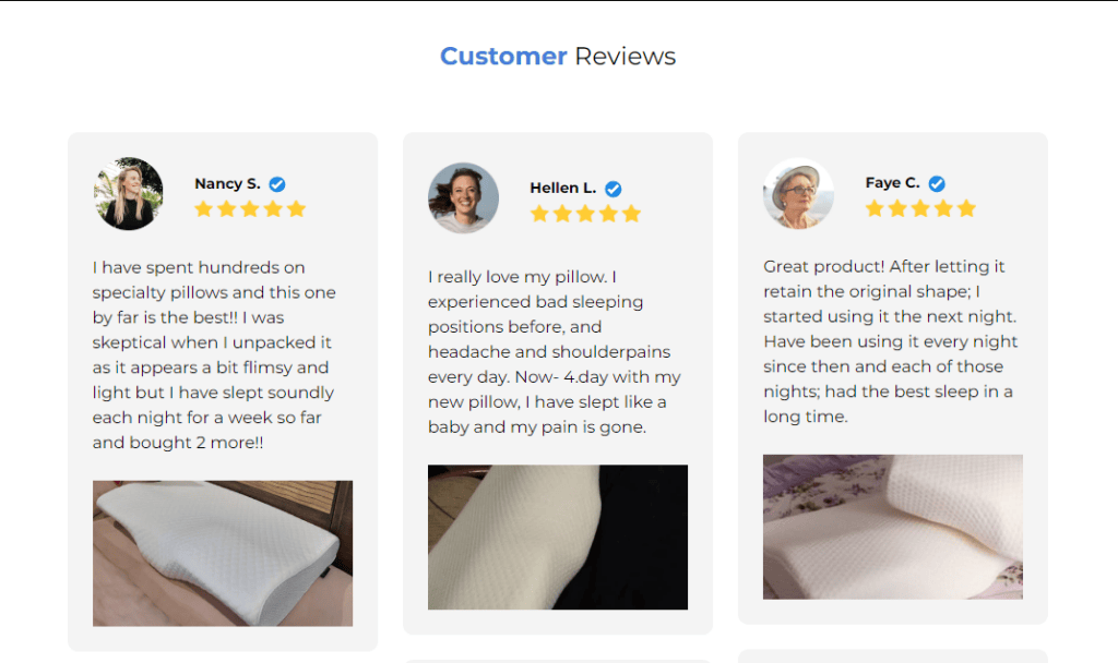 Screenshot illustrating Derila use of users review as a way to strengthen their social proof.