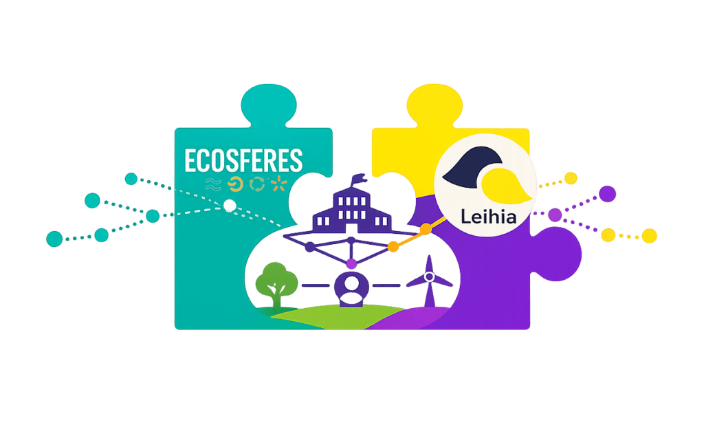 Partenariat entre ECOSFERES et Leihia illustré par deux pièces de puzzle connectées symbolisant la structuration du recrutement