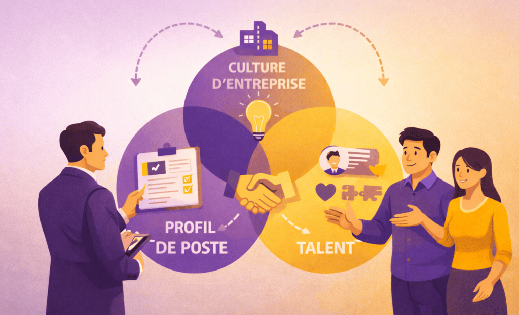 Illustration de l’alignement entre un profil de poste, la culture d’entreprise et un talent avant la décision de recrutement